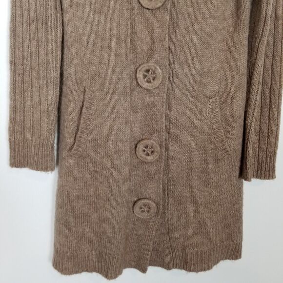 Carducci Women Wool Alpaca Cardigan Sweater Sz M Beige Button Up Long Boho - Picture 3 of 8